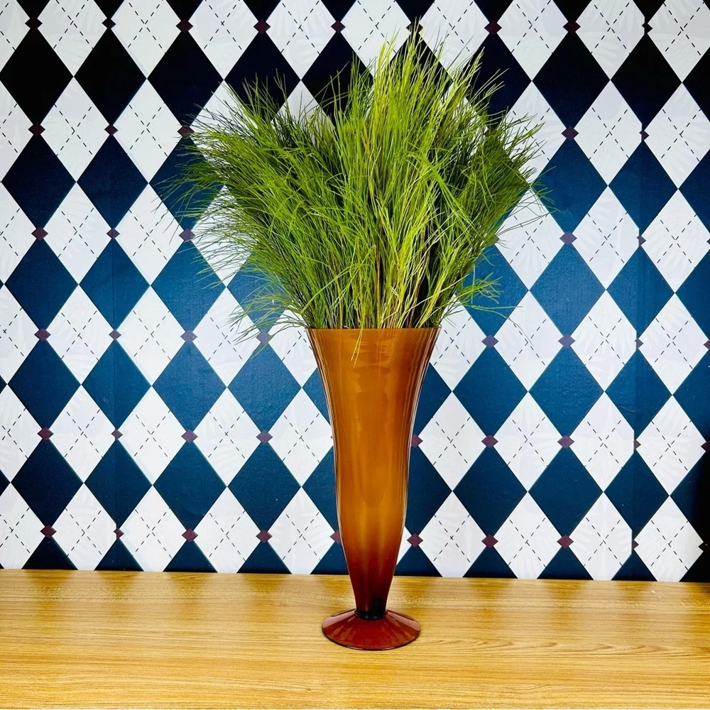 Large 15”‎ Vase Elegant Brown Glass Vase with Artificial Grass